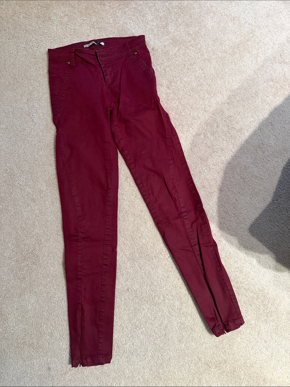 Stradivarius Burgundy Skinny Zip Hem Pants 0